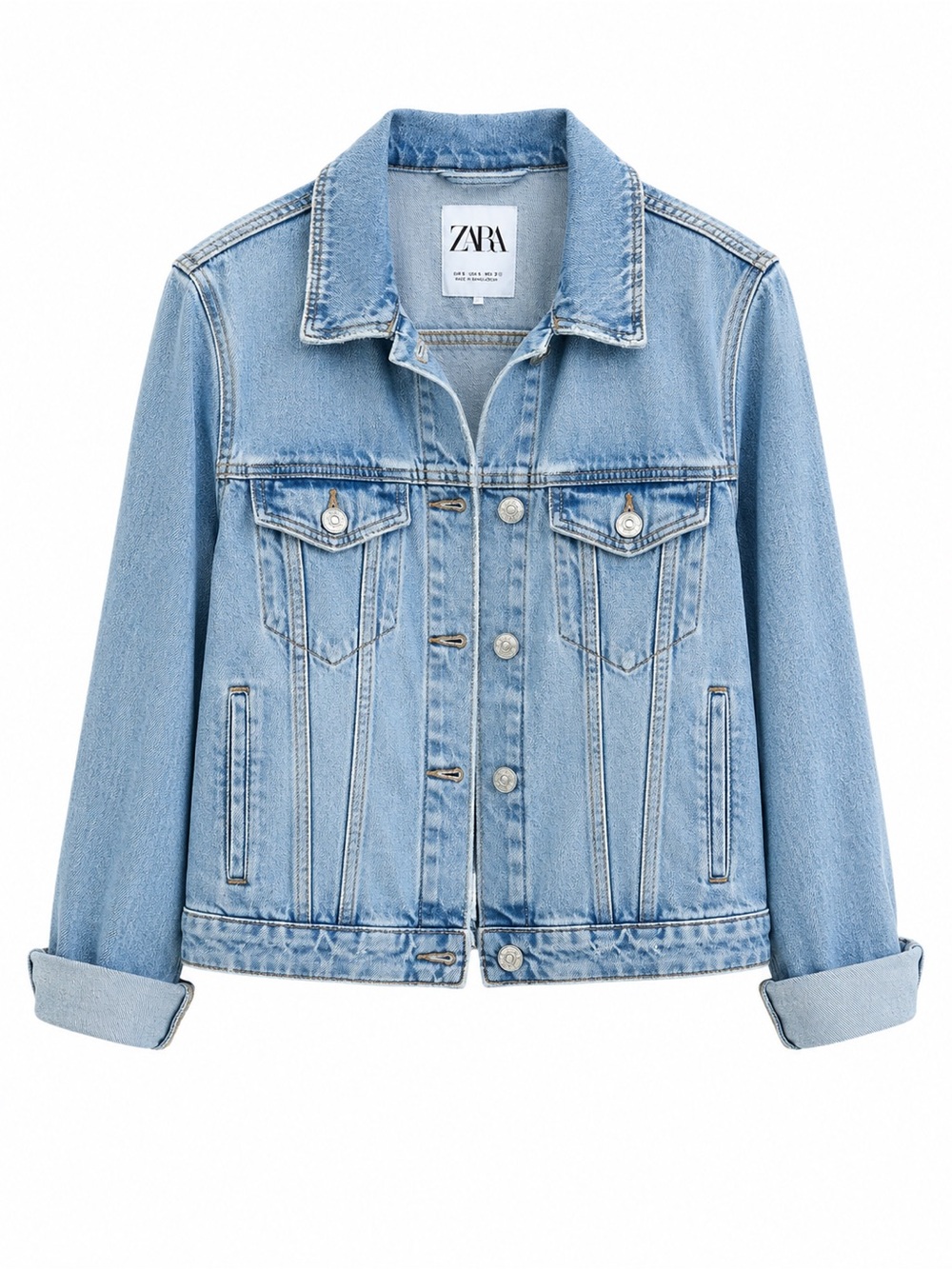 Zara Distressed Light Wash Denim Jacket Size L
